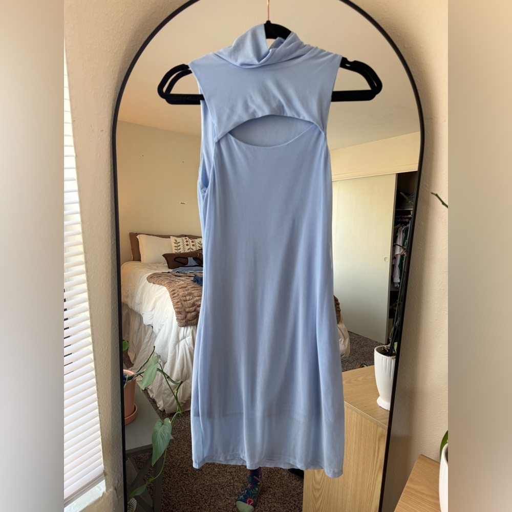 Bar III Light Blue Mesh Sleeveless Mini Dress - Small